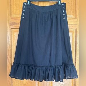J.Crew Black Cotton Linen Skirt with Ruffle Hem & Button Details | Size 6